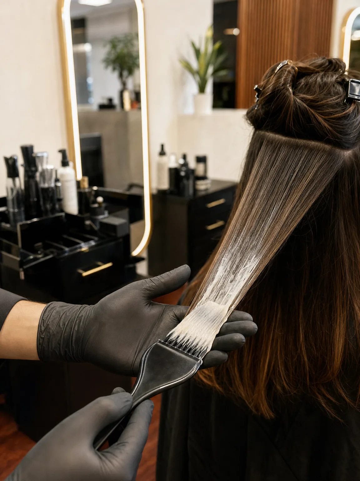 Hand-painted balayage in progress at the station